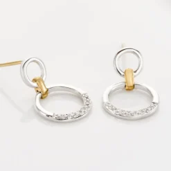 Boucles D'oreilles Pendantes Or Bicolore Nioline Diamants