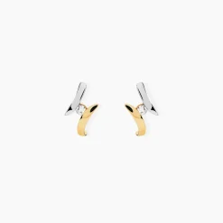 Boucles D'oreilles Pendantes Ascagne Or Bicolore Oxyde De Zirconium|Marc Orian Discount