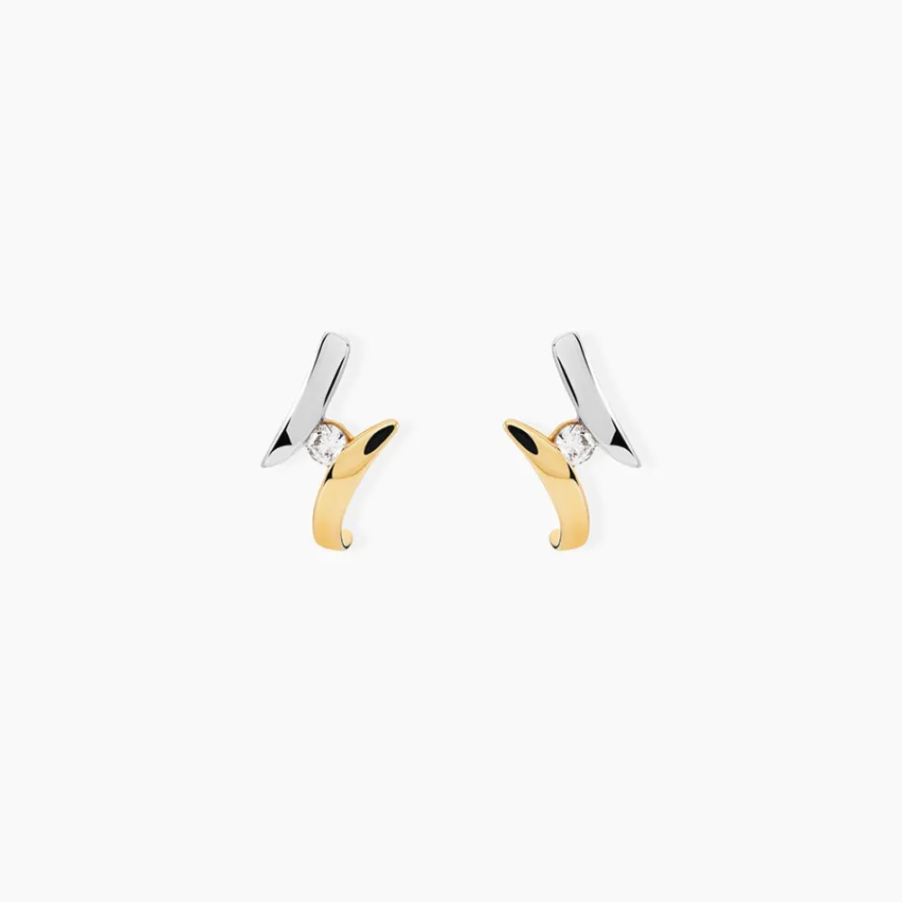 Boucles D'oreilles Pendantes Ascagne Or Bicolore Oxyde De Zirconium|Marc Orian Discount