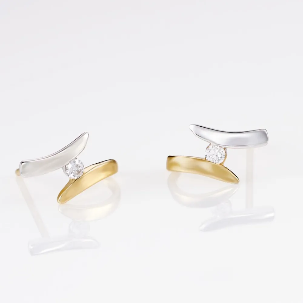 Boucles D'oreilles Pendantes Ascagne Or Bicolore Oxyde De Zirconium|Marc Orian Discount