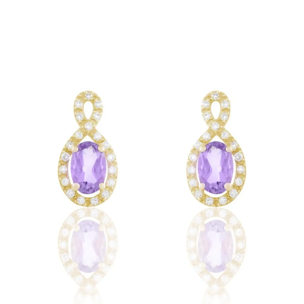 Boucles D'oreilles Pendantes Passion Or Jaune Amethyste Et Oxyde|Marc Orian Hot