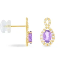 Boucles D'oreilles Pendantes Passion Or Jaune Amethyste Et Oxyde|Marc Orian Hot