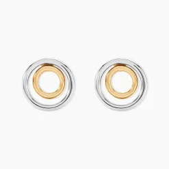 Boucles D'oreilles Pendantes Berangere Double Cercles Or Bicolore|Marc Orian