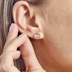 Boucles D'oreilles Pendantes Berangere Double Cercles Or Bicolore|Marc Orian