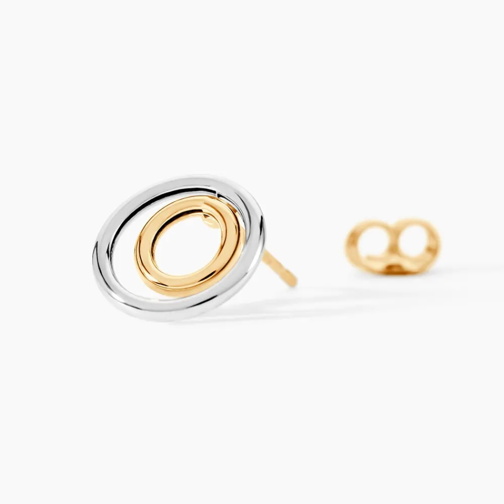 Boucles D'oreilles Pendantes Berangere Double Cercles Or Bicolore|Marc Orian