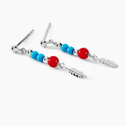 Boucles D'oreilles Pendantes Behati Argent Blanc Corail Turquoise|Marc Orian Online