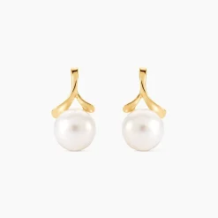 Boucles D'oreilles Pendantes Campanule Or Jaune Perle De Culture|Marc Orian Discount