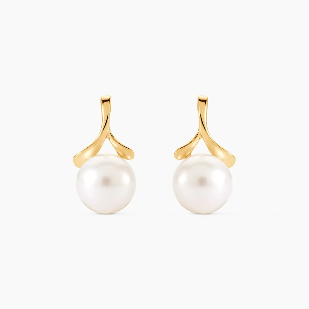 Boucles D'oreilles Pendantes Campanule Or Jaune Perle De Culture|Marc Orian Discount