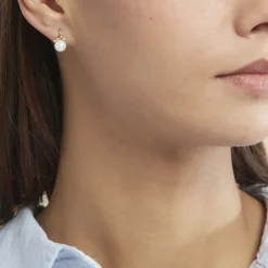 Boucles D'oreilles Pendantes Campanule Or Jaune Perle De Culture|Marc Orian Discount