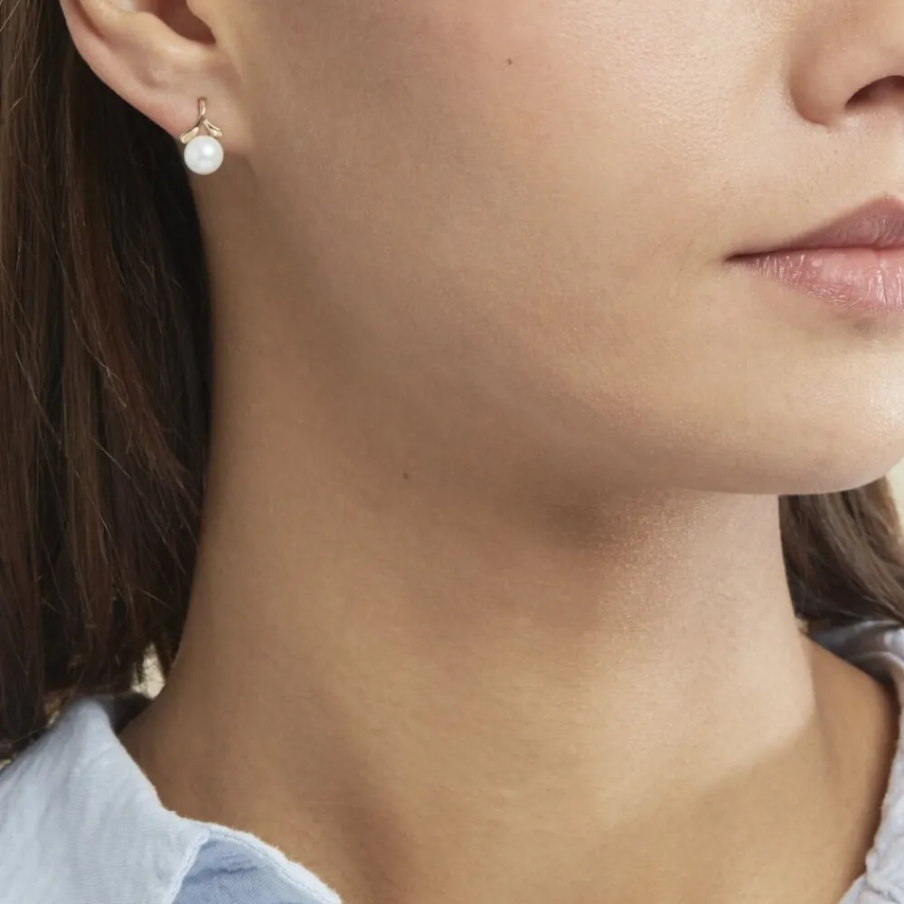 Boucles D'oreilles Pendantes Campanule Or Jaune Perle De Culture|Marc Orian Discount