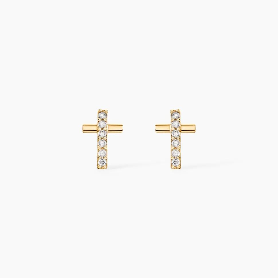 Boucles D'oreilles Puces Allie Croix Or Jaune Oxyde De Zirconium