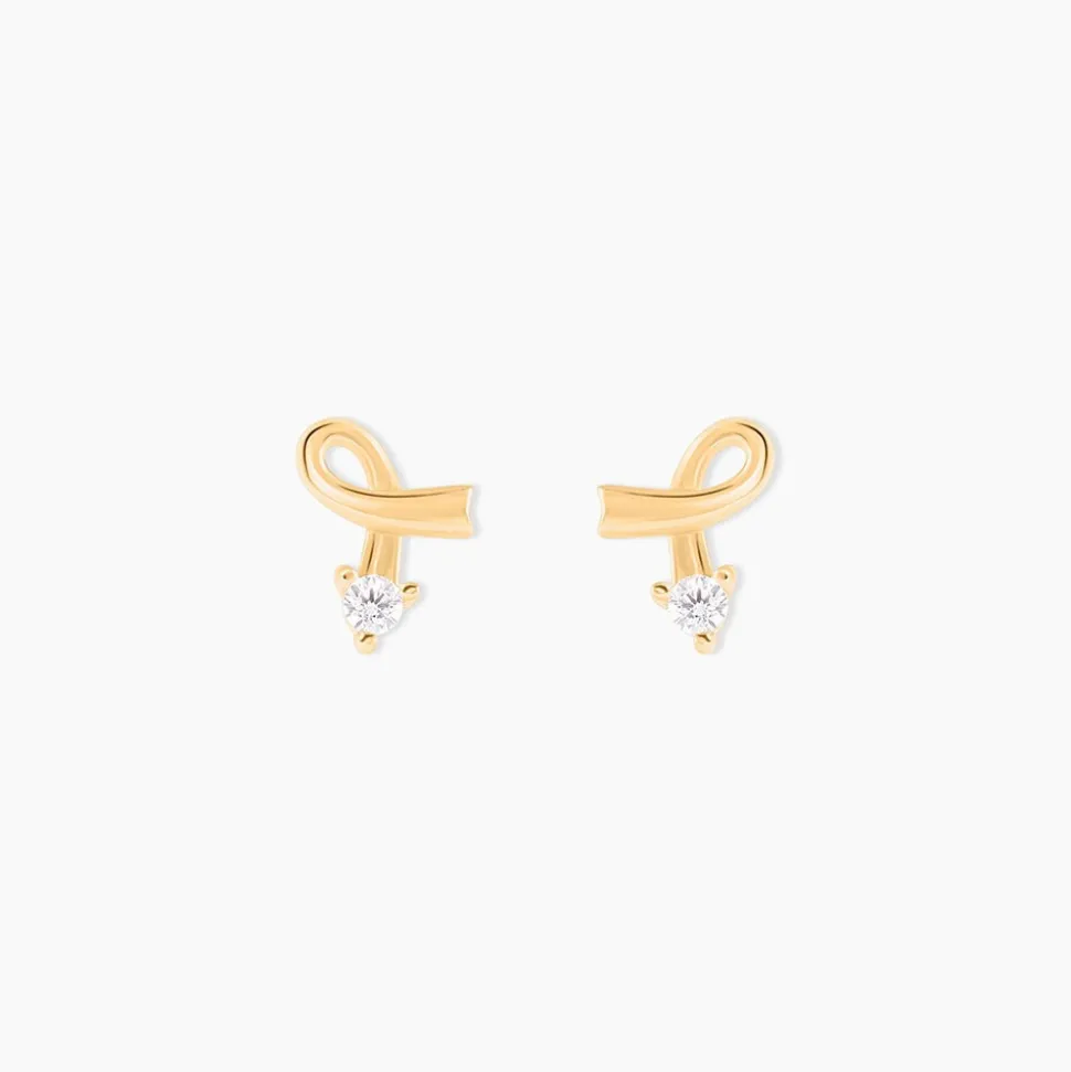 Boucles D'oreilles Puces Alvina Ruban Or Jaune Oxyde De Zirconium