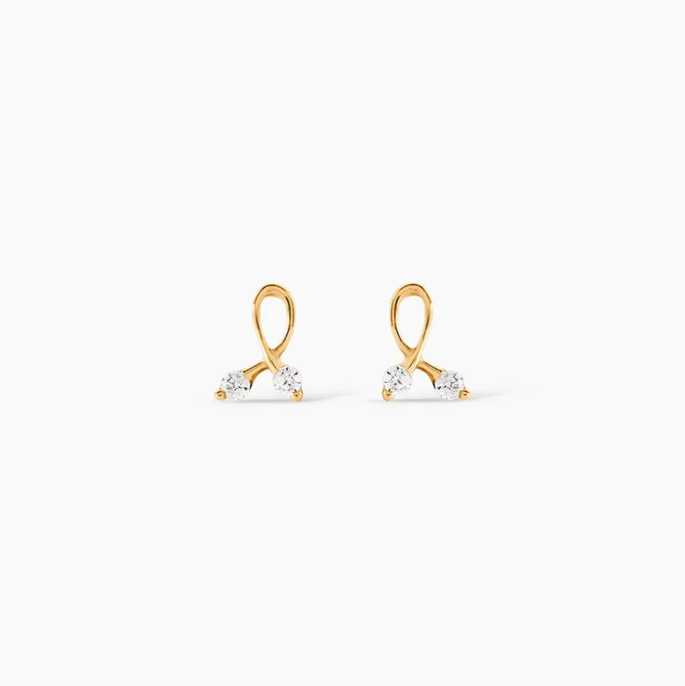 Boucles D'oreilles Puces Alvina Ruban Or Jaune Oxyde De Zirconium