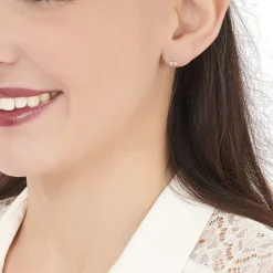 Boucles D'oreilles Puces Alvina Ruban Or Jaune Oxyde De Zirconium