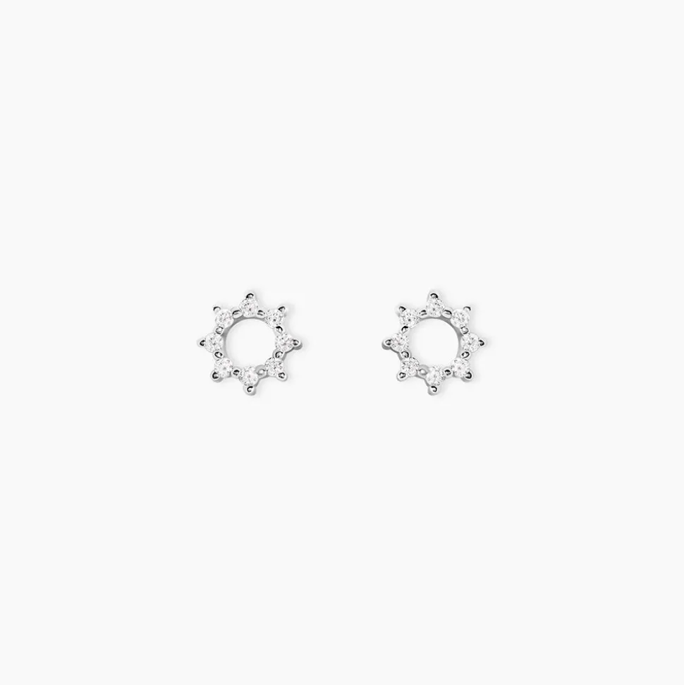 Boucles D'oreilles Puces Ama Argent Blanc Oxyde De Zirconium