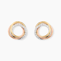Boucles D'oreilles Puces Amaiur Or Tricolore Oxydes De Zirconium