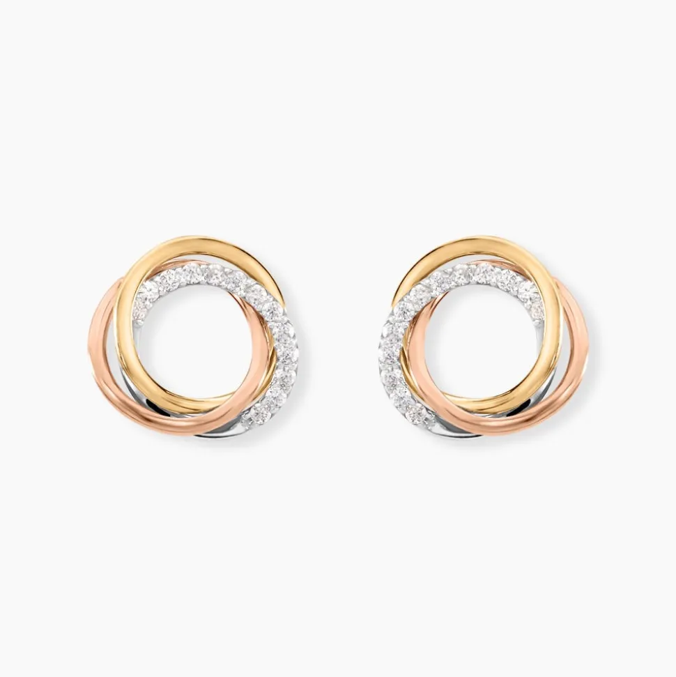 Boucles D'oreilles Puces Amaiur Or Tricolore Oxydes De Zirconium