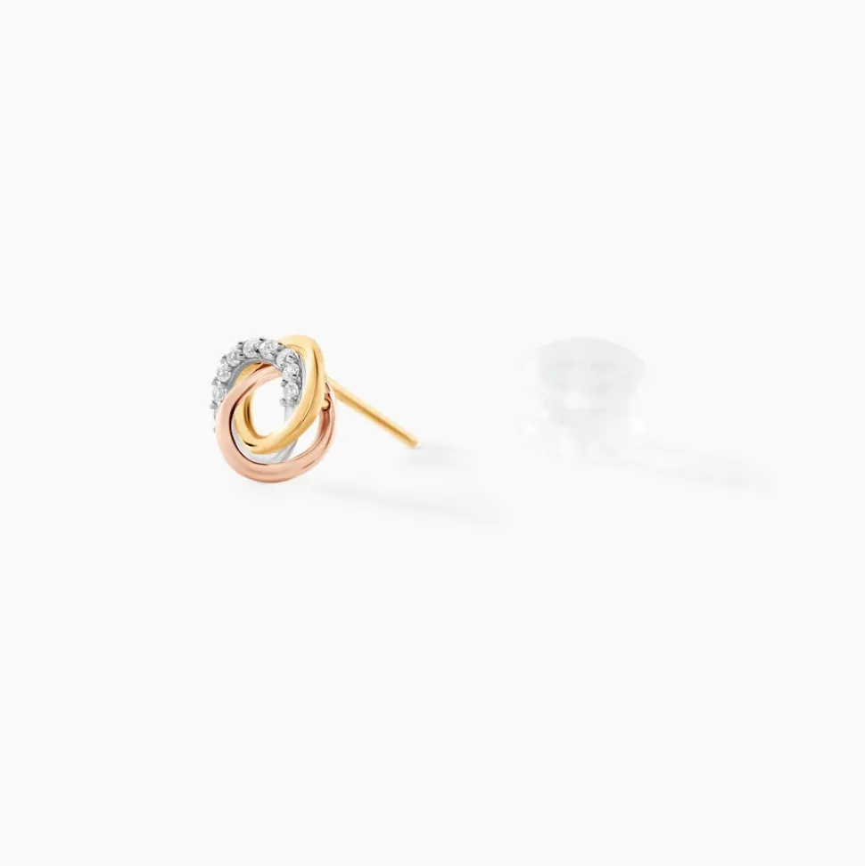 Boucles D'oreilles Puces Amaiur Or Tricolore Oxydes De Zirconium