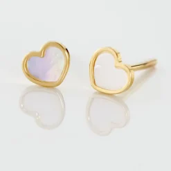 Boucles D'oreilles Puces Amaryllis Coeur Or Jaune Nacre|Marc Orian New