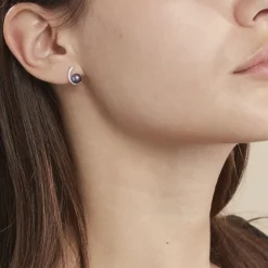 Boucles D'oreilles Puces Anais Or Blanc Perle De Culture Et Oxyde|Marc Orian Discount