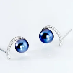 Boucles D'oreilles Puces Anais Or Blanc Perle De Culture Et Oxyde|Marc Orian Discount
