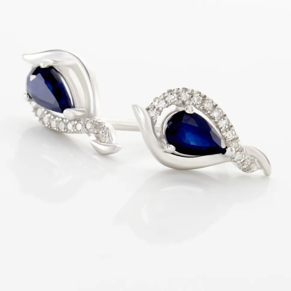 Boucles D'oreilles Puces Angelika Or Blanc Saphir Et Diamant