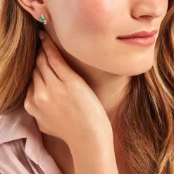 Boucles D'oreilles Puces Angie Or Jaune Emeraude Diamant