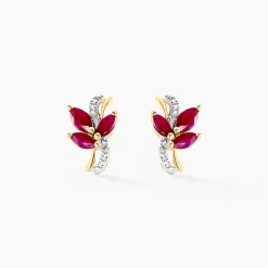 Boucles D'oreilles Puces Angie Or Jaune Rubis Diamant