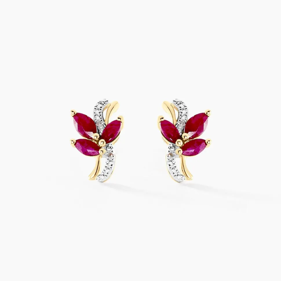 Boucles D'oreilles Puces Angie Or Jaune Rubis Diamant