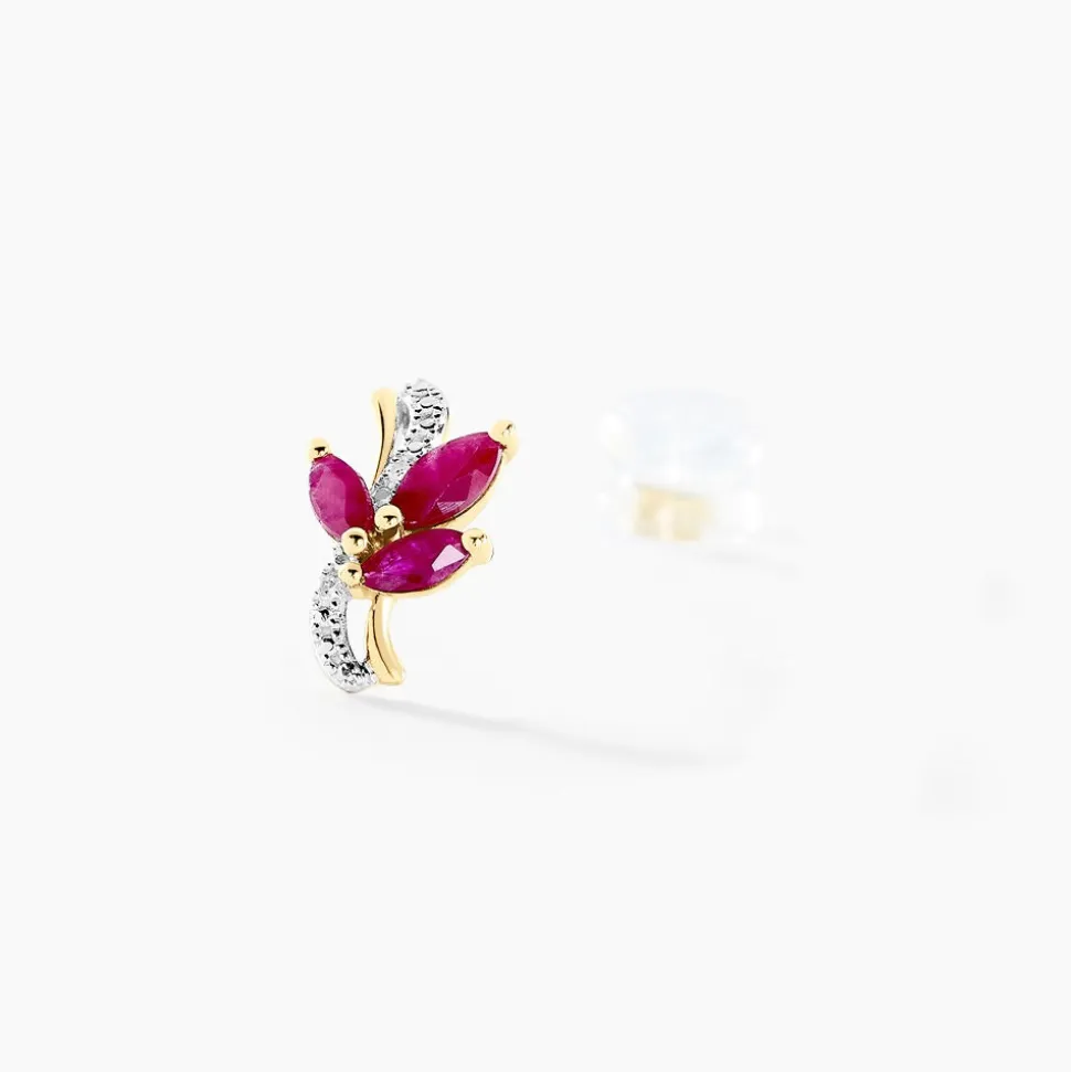 Boucles D'oreilles Puces Angie Or Jaune Rubis Diamant