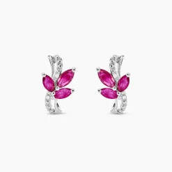 Boucles D'oreilles Puces Angie Or Blanc Diamant Et Rubis