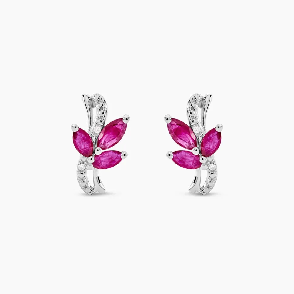 Boucles D'oreilles Puces Angie Or Blanc Diamant Et Rubis