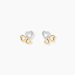 Boucles D'oreilles Puces Anne-maudae Triple Coeurs Or Bicolore