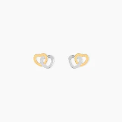 Boucles D'oreilles Puces Anne-maudae Double Coeurs Or Bicolore