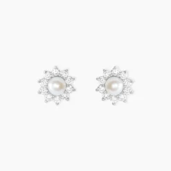 Boucles D'oreilles Puces Argent Blanc Cheri Perle De Culture Oxydes