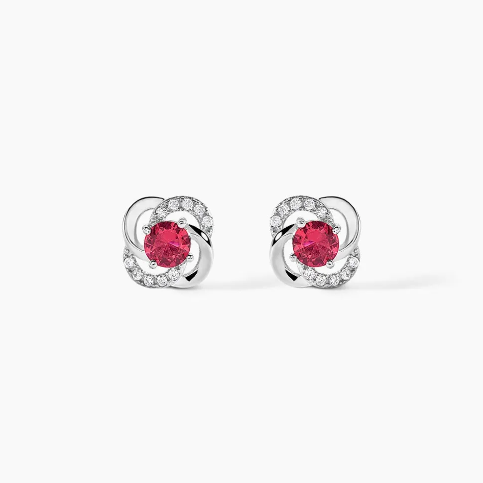 Boucles D'oreilles Puces Argent Blanc Clover Verre Oxydes De Zirconium