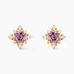 Boucles D'oreilles Puces Astrithr Or Jaune Améthyste Oxydes