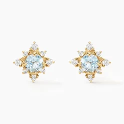 Boucles D'oreilles Puces Astrithr Or Jaune Topaze Oxyde De Zirconium