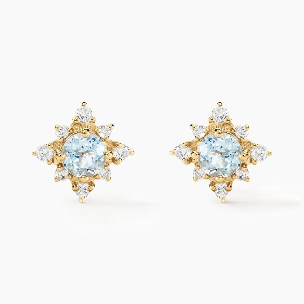 Boucles D'oreilles Puces Astrithr Or Jaune Topaze Oxyde De Zirconium