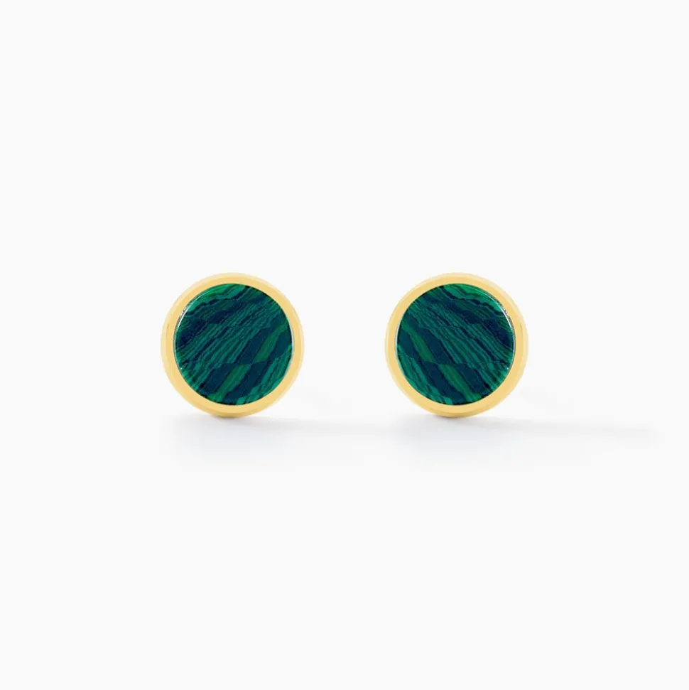 Boucles D'oreilles Puces Athena Acier Doré Malachite