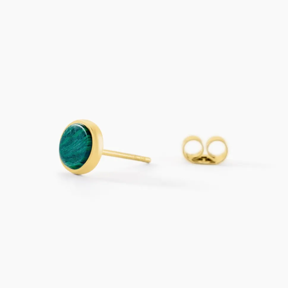 Boucles D'oreilles Puces Athena Acier Doré Malachite