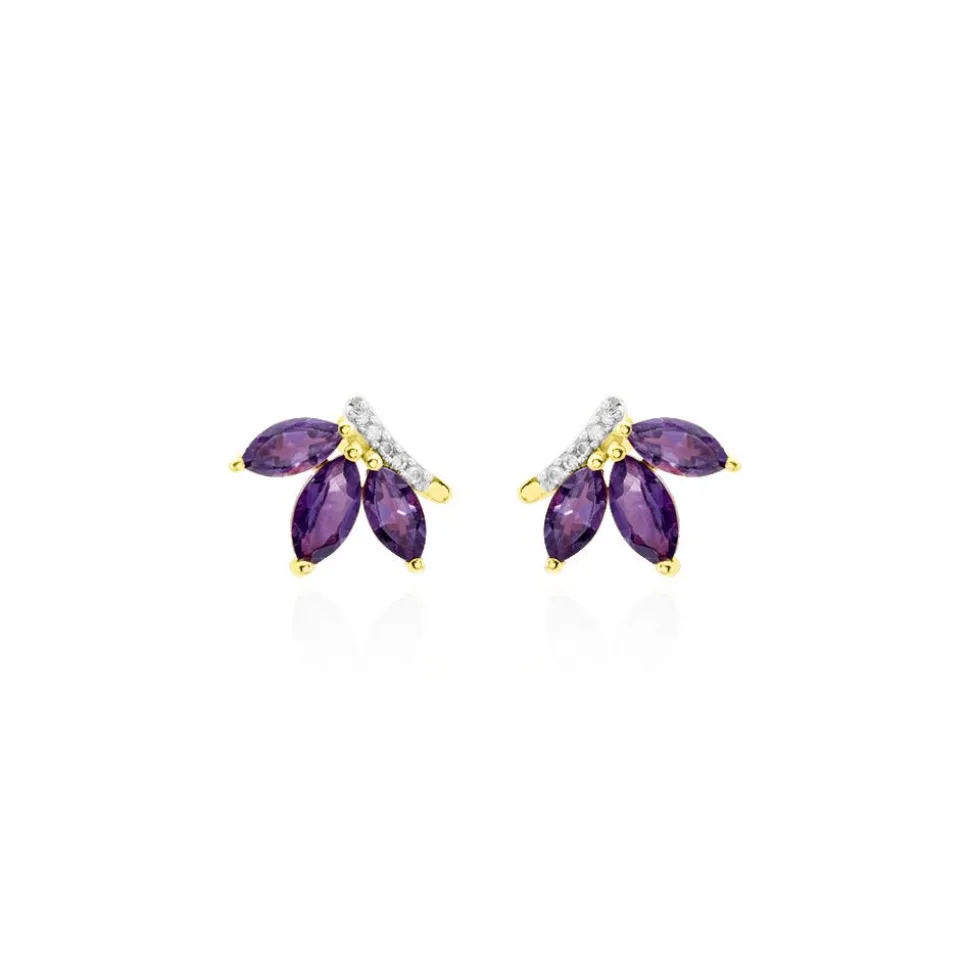 Boucles D'oreilles Puces Augustina Or Jaune Amethyste Oxyde