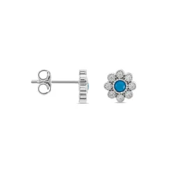 Boucles D'oreilles Puces Aurel Argent Blanc Turquoise Oxyde