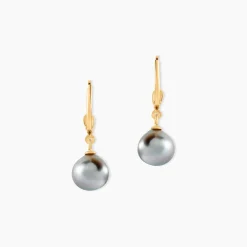 Boucles D'oreilles Puces Baroque Dormeuse Or Jaune Perle De Tahiti|Marc Orian New