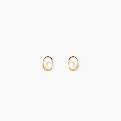 Boucles D'oreilles Puces Bastina Or Jaune Perle De Culture