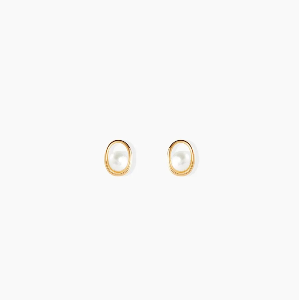 Boucles D'oreilles Puces Bastina Or Jaune Perle De Culture
