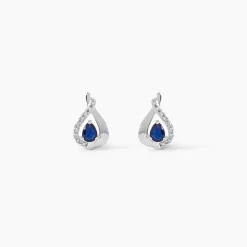 Boucles D'oreilles Puces Boucla Or Blanc Saphir Et Diamant