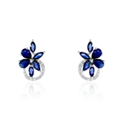 Boucles D'oreilles Puces Bouquet Or Blanc Saphir Et Diamant