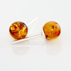 Boucles D'oreilles Puces Brunhild Argent Blanc Ambre|Marc Orian New