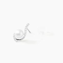 Boucles D'oreilles Puces Cassiopea Or Blanc Oxyde Et Perle De Culture|Marc Orian New